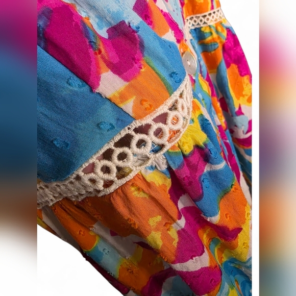 Harlow & Rose Tie Strap Floral Button Front Colorful Sun Dress, Women's Size 1X - Picture 5 of 7